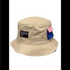 Dutch Bros Tan Bucket Hat with Pink and Blue Accents
